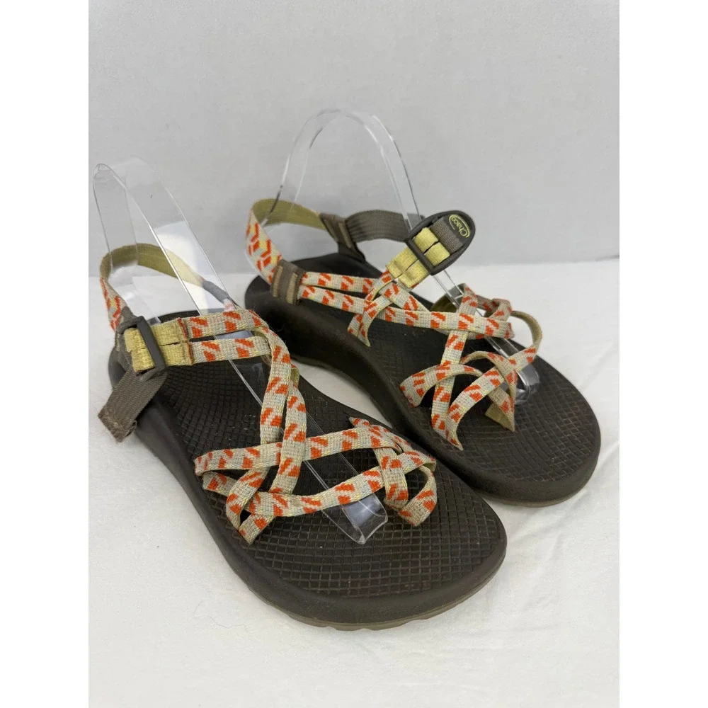 Chaco Z Cloud 2 Womens 8‎ Brown Orange Geometric Double Strap Toe Loop Sandals